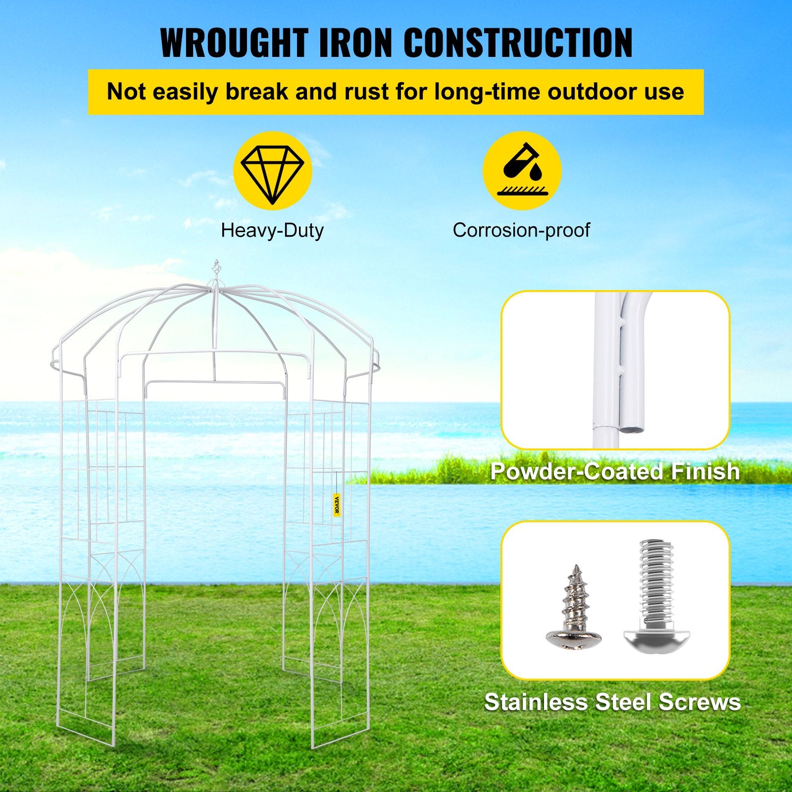 Garden Arbor Birdcage Shape Wrought Iron Wedding Arch Trellis White