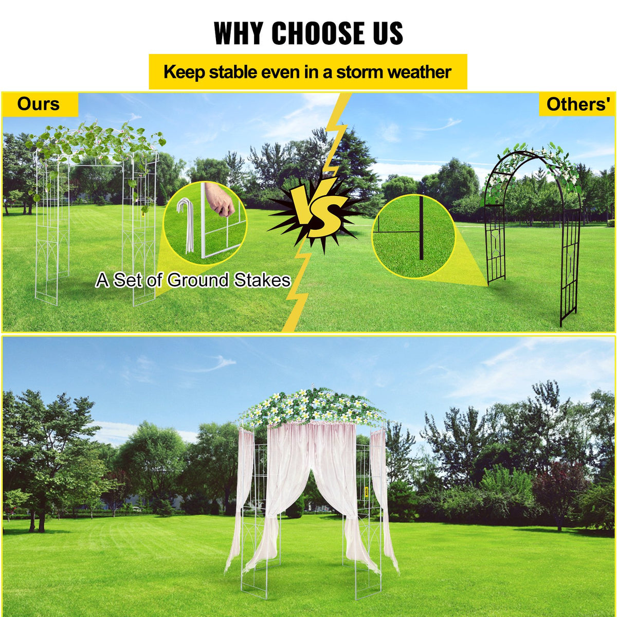 Garden Arbor Birdcage Shape Wrought Iron Wedding Arch Trellis White