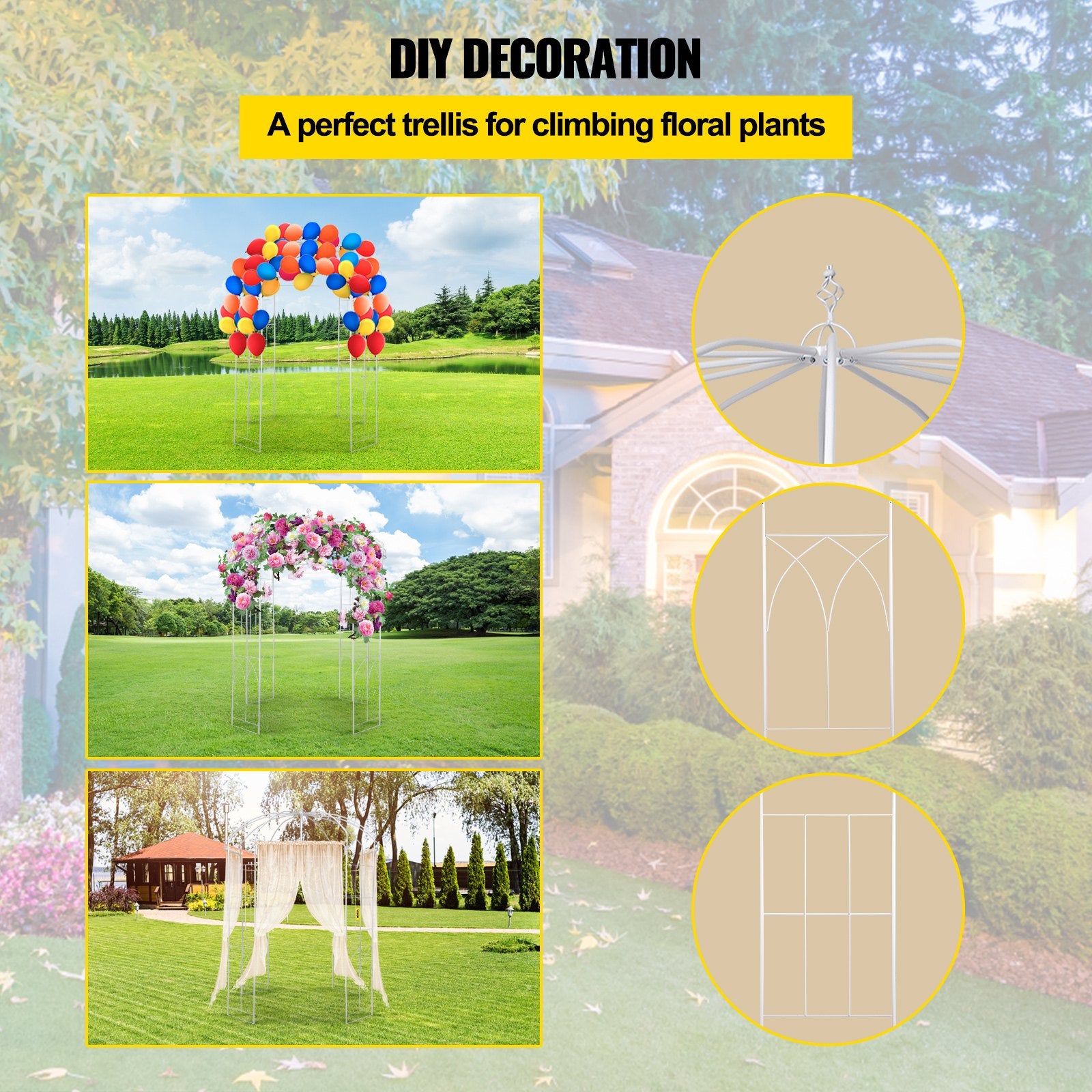 Garden Arbor Birdcage Shape Wrought Iron Wedding Arch Trellis White