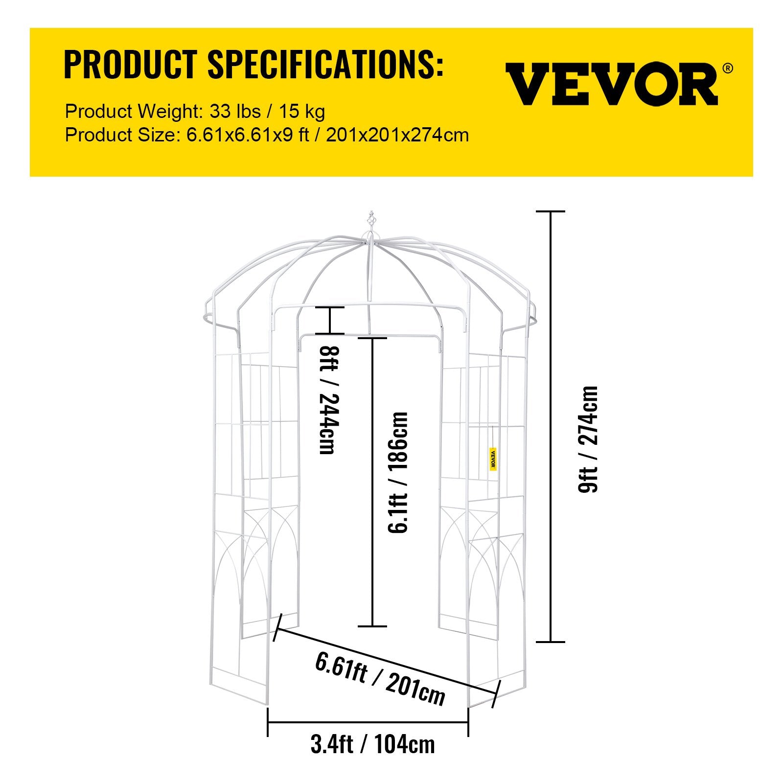 Garden Arbor Birdcage Shape Wrought Iron Wedding Arch Trellis White