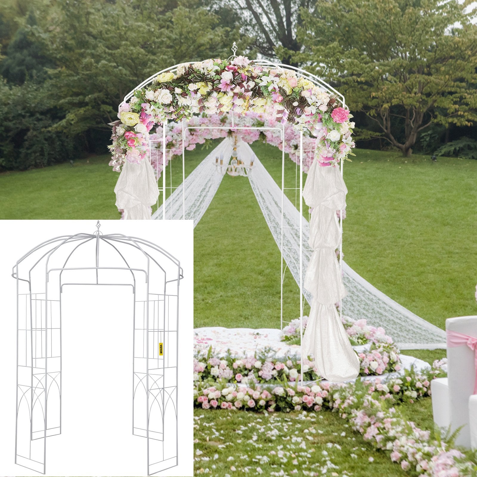 Garden Arbor Birdcage Shape Wrought Iron Wedding Arch Trellis White