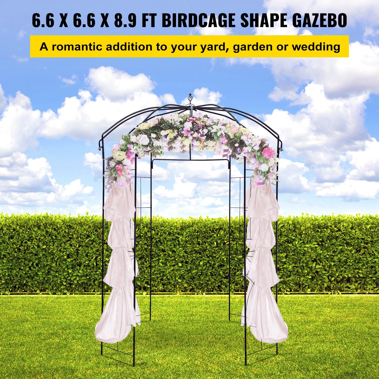 Garden Arbor Birdcage Shape Wrought Iron Wedding Arch Trellis Black