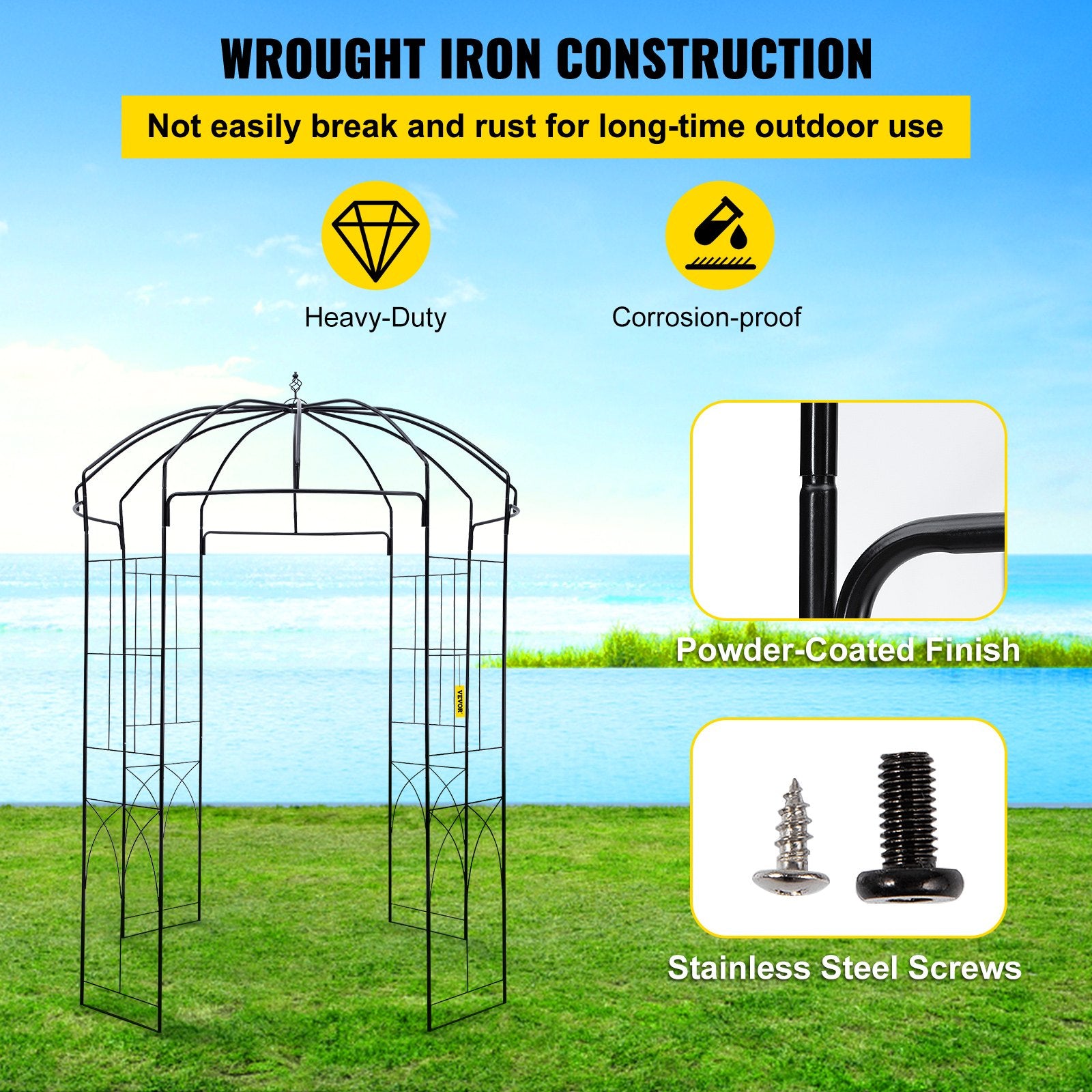 Garden Arbor Birdcage Shape Wrought Iron Wedding Arch Trellis Black