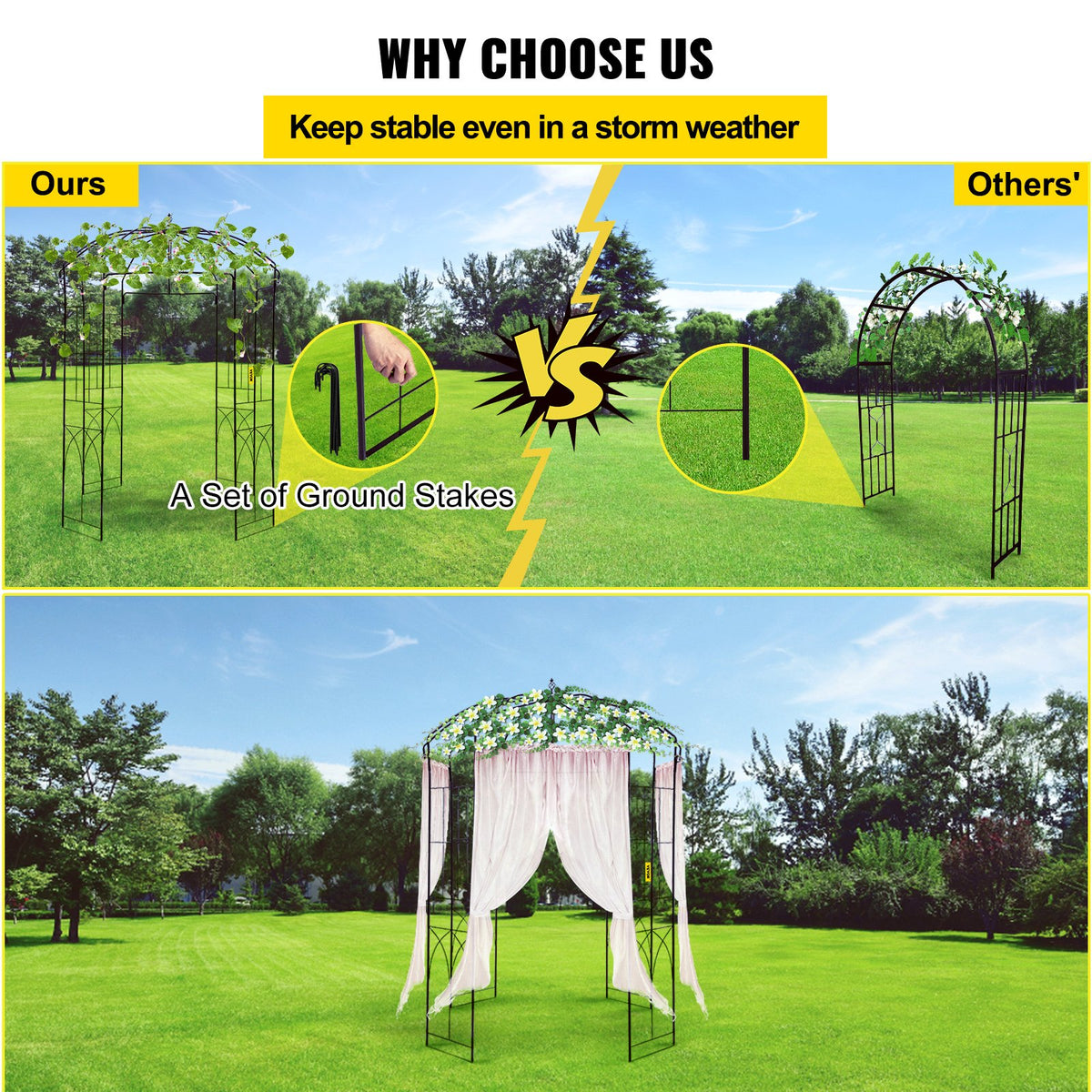 Garden Arbor Birdcage Shape Wrought Iron Wedding Arch Trellis Black