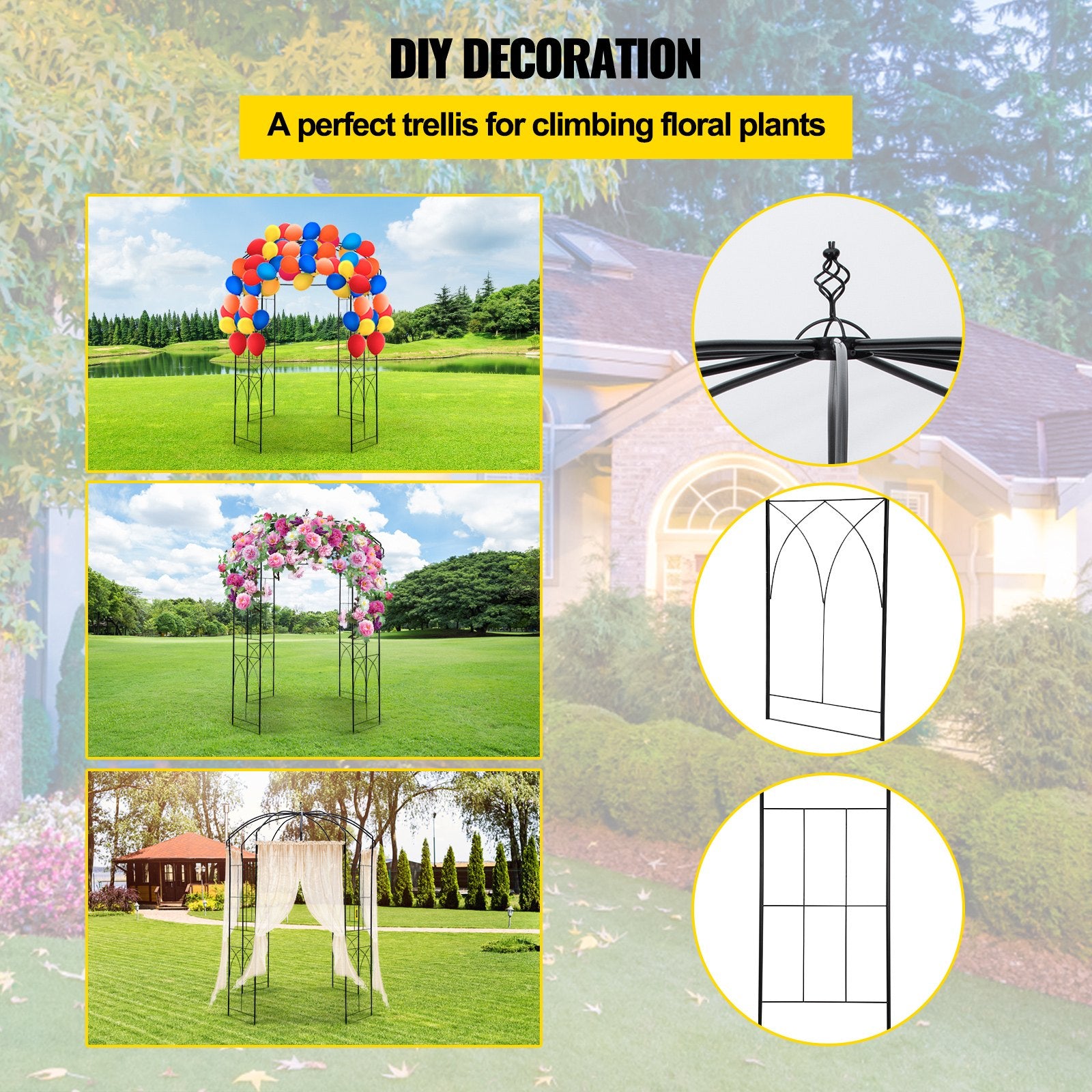 Garden Arbor Birdcage Shape Wrought Iron Wedding Arch Trellis Black