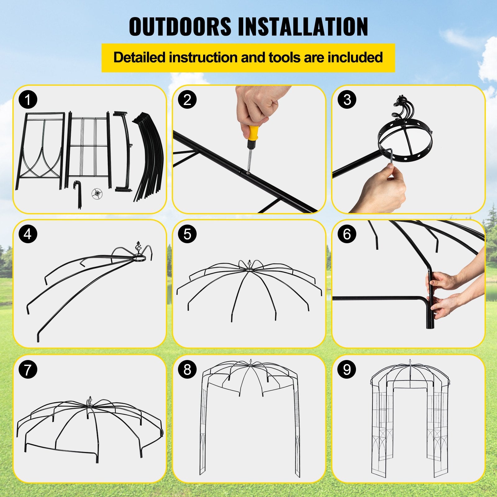 Garden Arbor Birdcage Shape Wrought Iron Wedding Arch Trellis Black