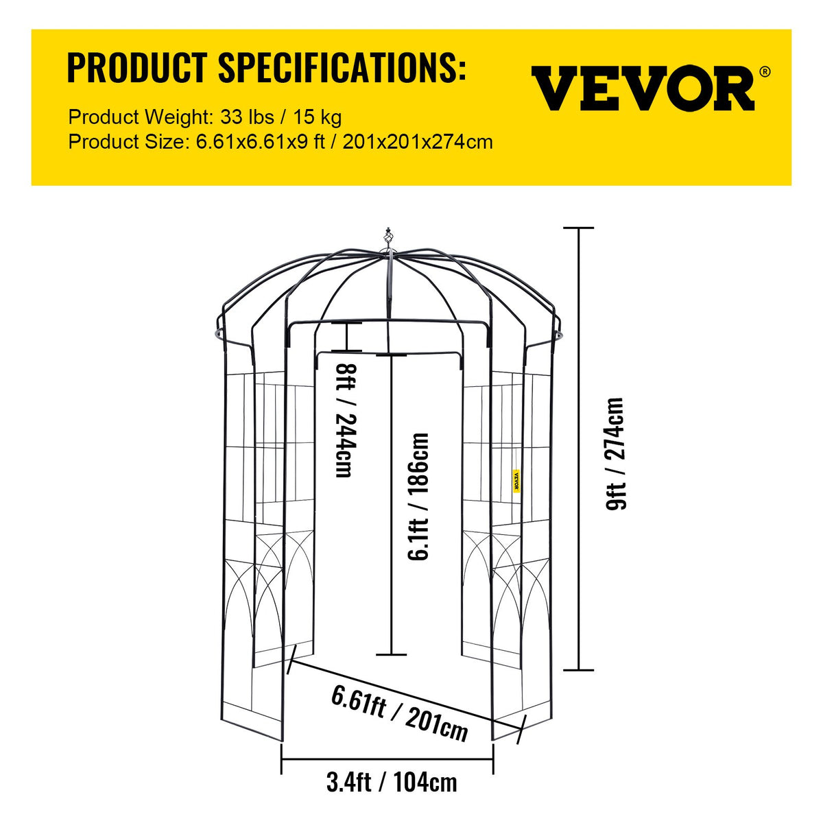 Garden Arbor Birdcage Shape Wrought Iron Wedding Arch Trellis Black