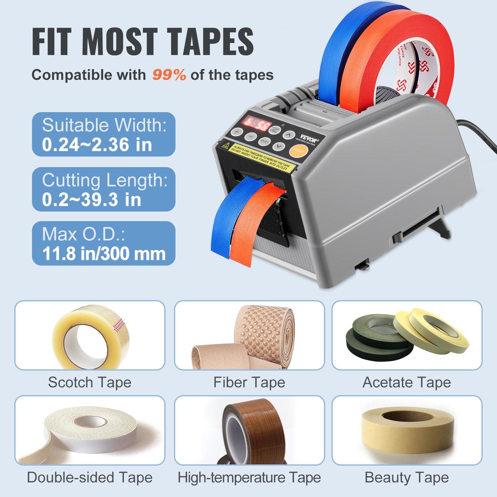 Automatic Tape Dispenser Electric Cutter 6-60mm Width 25W Machine