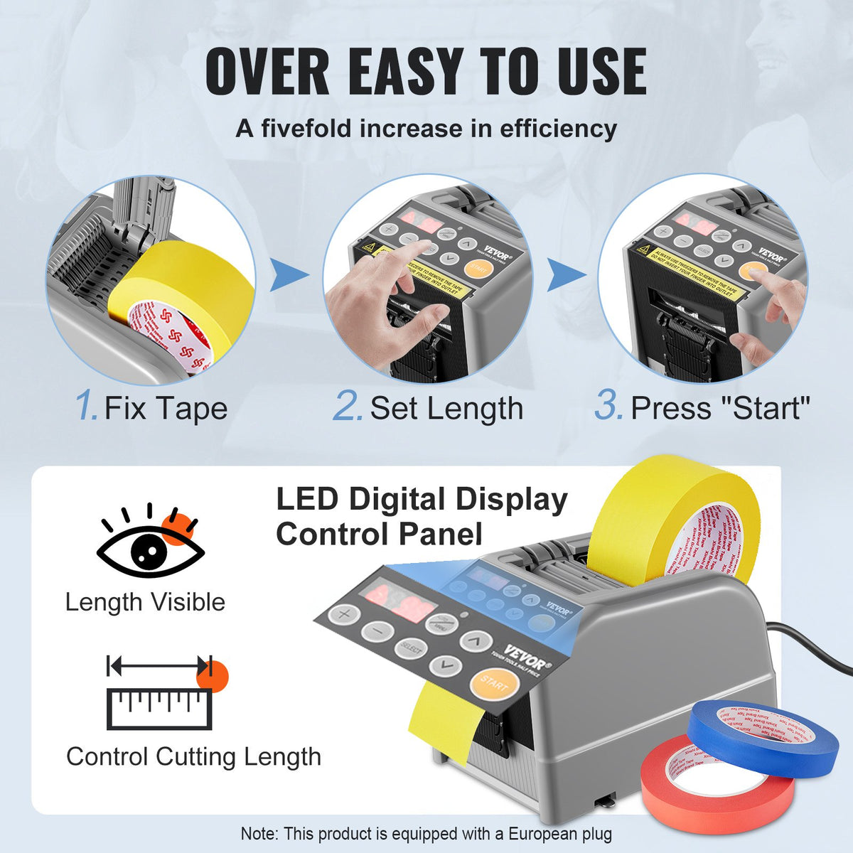 Automatic Tape Dispenser Electric Cutter 6-60mm Width 25W Machine