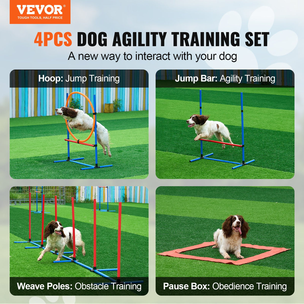 Dog Agility Training Set with Hurdles, Weave Poles, Jump Ring, Pause Box