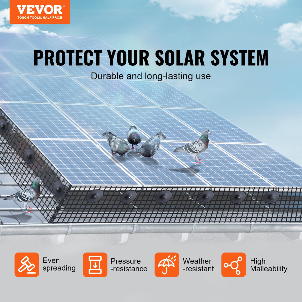 Solar Panel Bird Guard 6x100ft Critter Guard Aluminum Fasteners PVC Coating