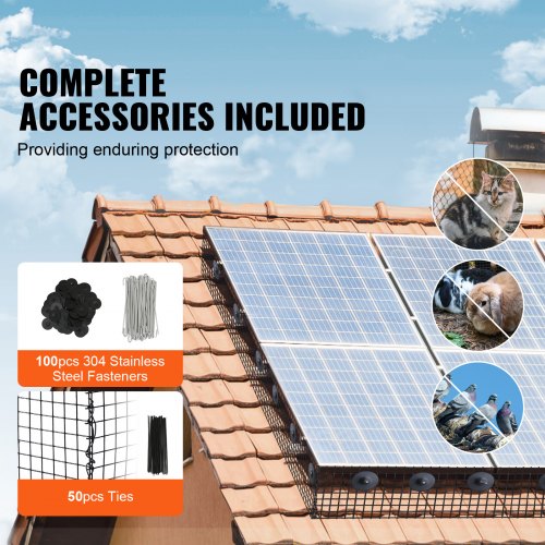 Solar Panel Guard Bird Critter Protection 8 in x 100 ft Wire Mesh with Fasteners