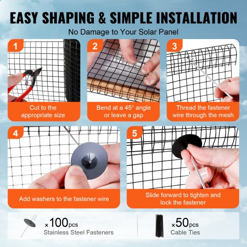 Solar Panel Guard Bird Critter Protection 8 in x 100 ft Wire Mesh with Fasteners