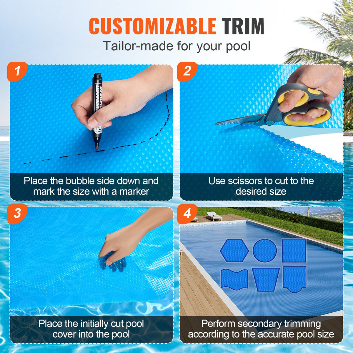 24 x 12 ft Solar Pool Cover 12 mil Blue Rectangle Solar Blanket