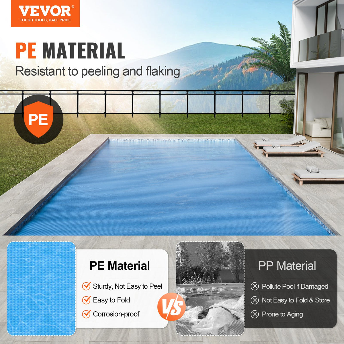 Solar Pool Cover 24x12 ft Rectangle Blanket for Inground Above Ground Pool 8 mil