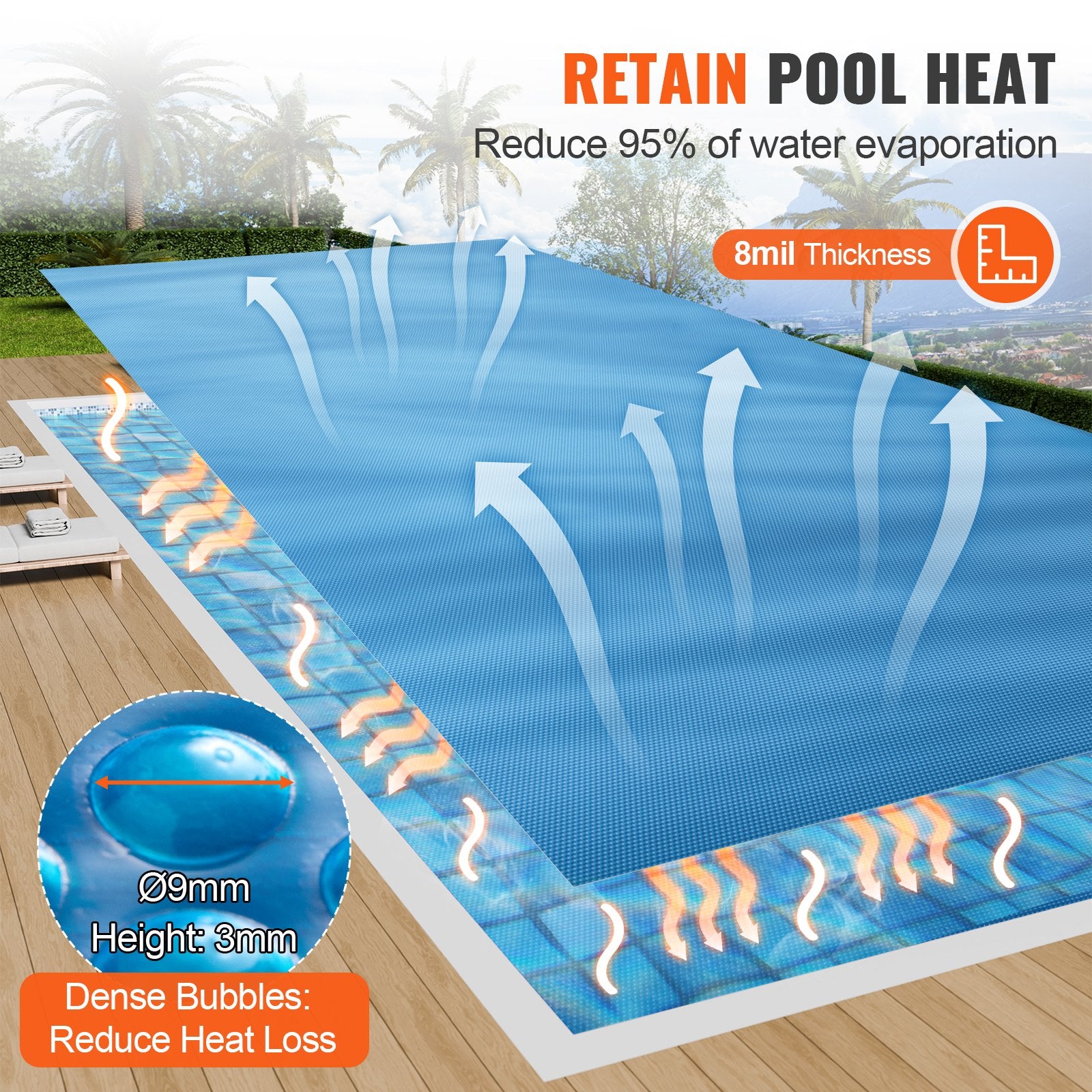 Solar Pool Cover 24x12 ft Rectangle Blanket for Inground Above Ground Pool 8 mil
