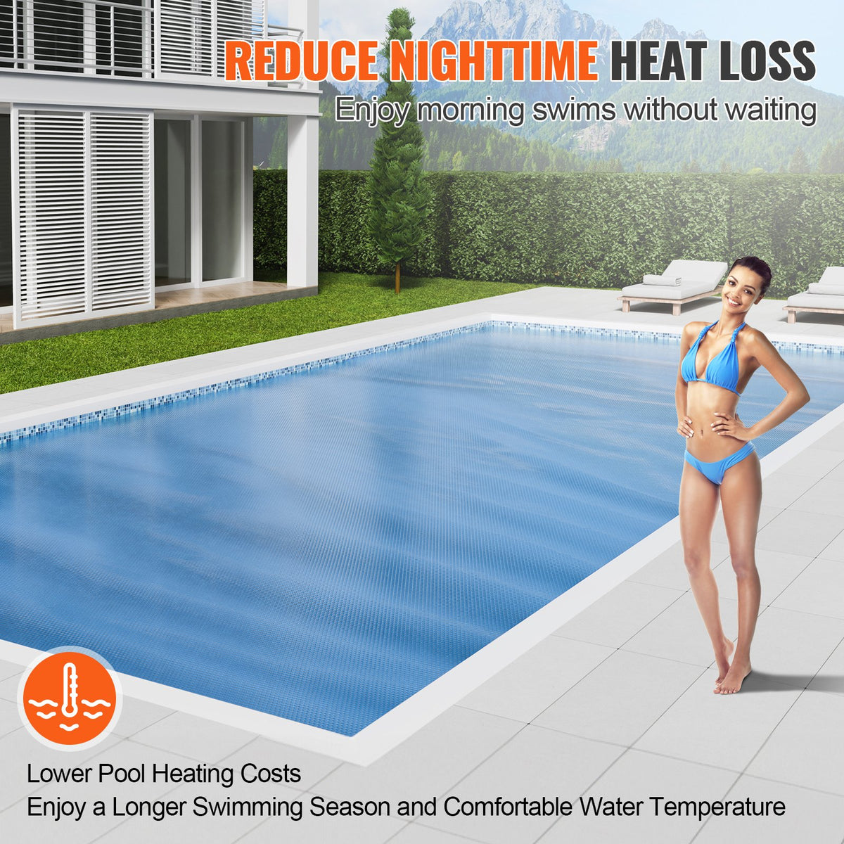 Solar Pool Cover 24x12 ft Rectangle Blanket for Inground Above Ground Pool 8 mil