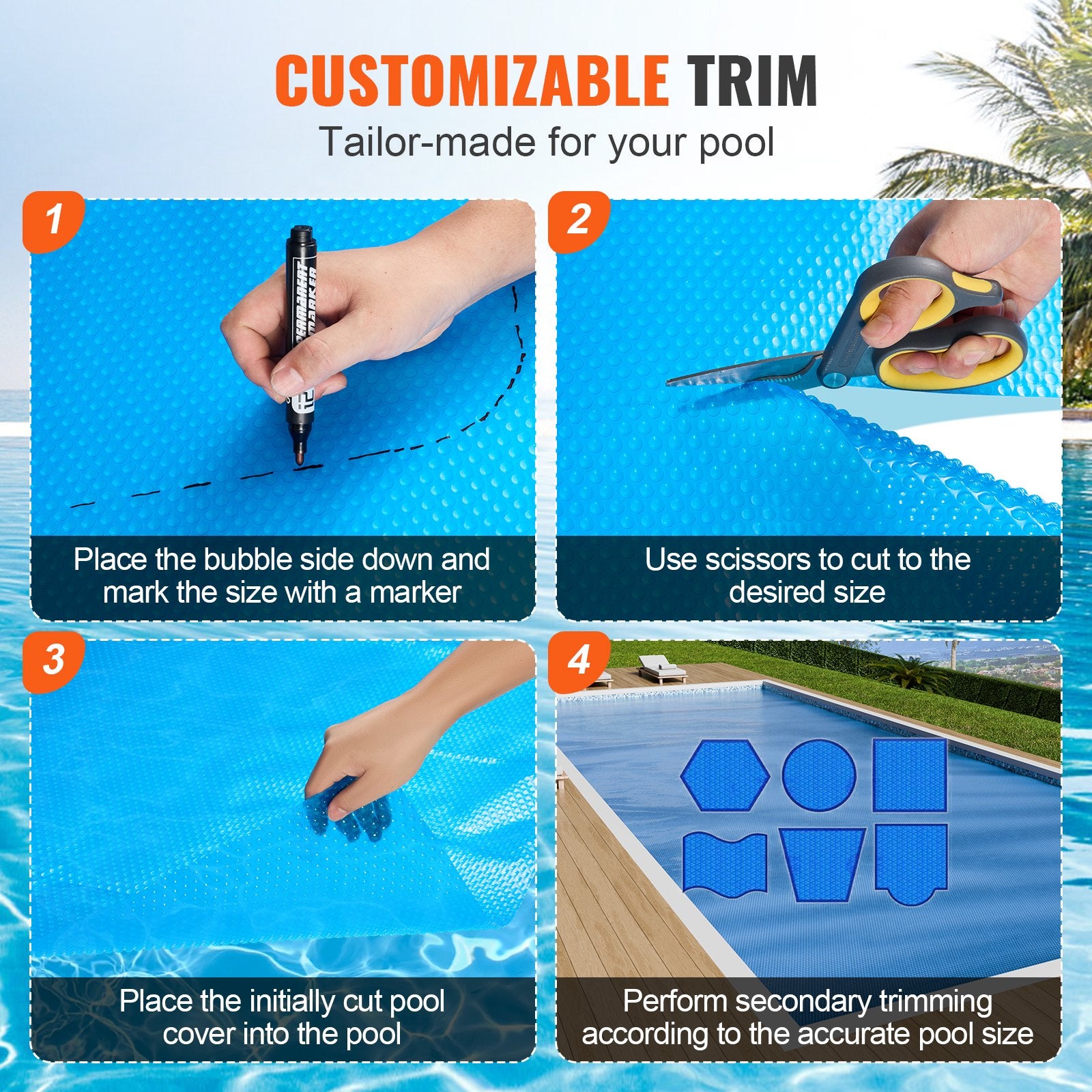 Solar Pool Cover 24x12 ft Rectangle Blanket for Inground Above Ground Pool 8 mil