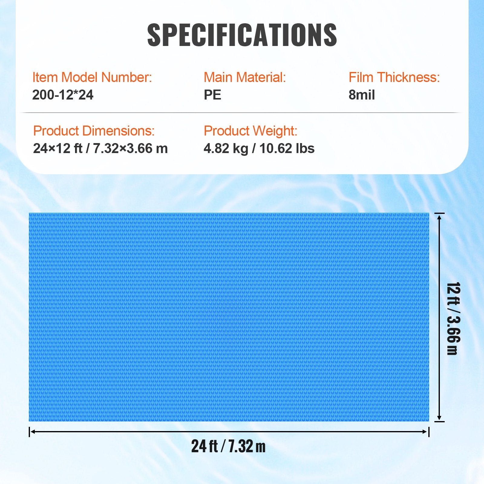 Solar Pool Cover 24x12 ft Rectangle Blanket for Inground Above Ground Pool 8 mil