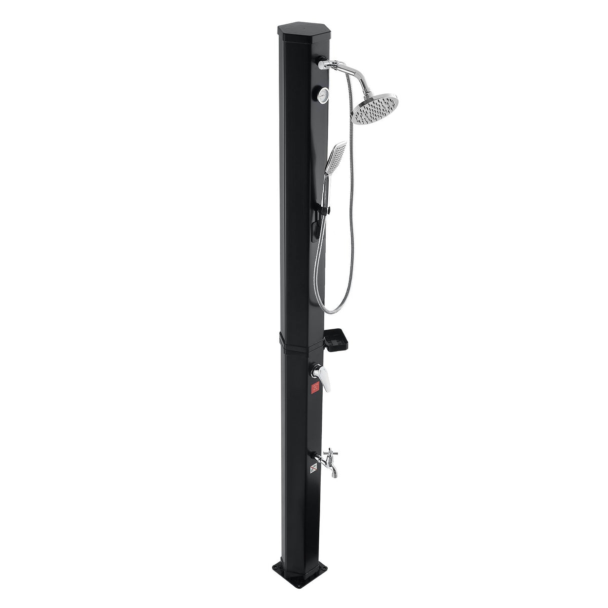 40L Solar Heated Outdoor Shower with Handheld & Foot Faucet, Black, 205cm Height