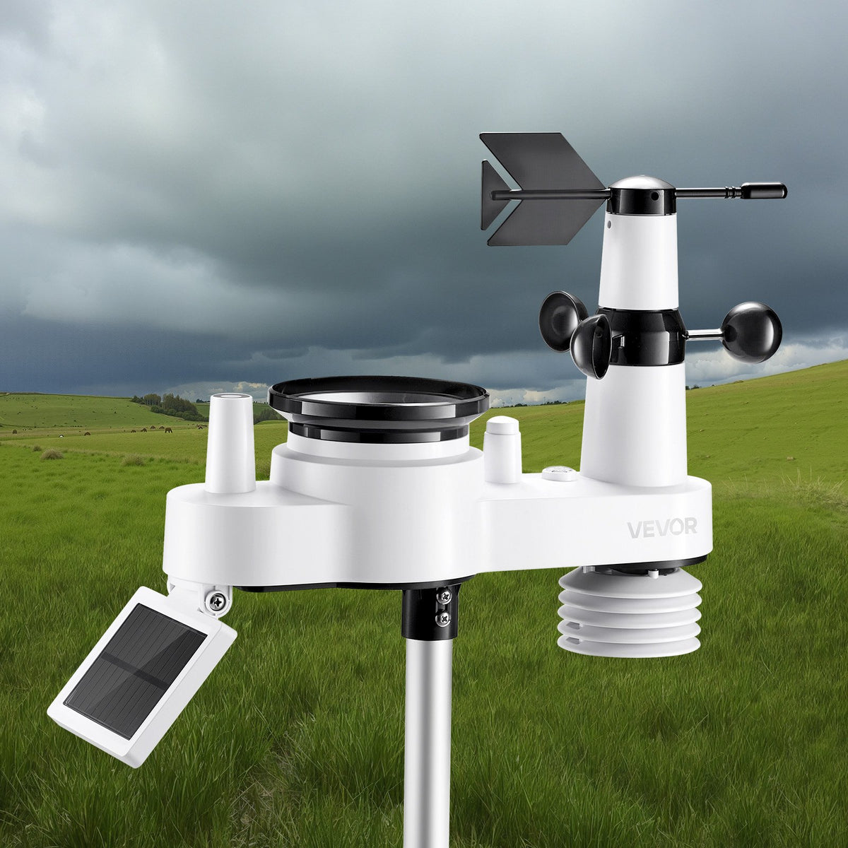 7-in-1 WiFi Weather Station Solar Sensor Rain Gauge Temp Wind Humidity Display