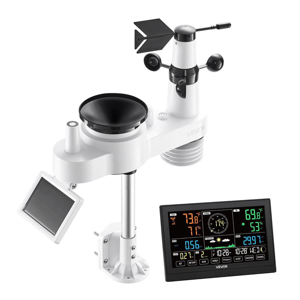 7-in-1 Wireless Weather Station w/ Solar Sensor Rain Gauge No WiFi
