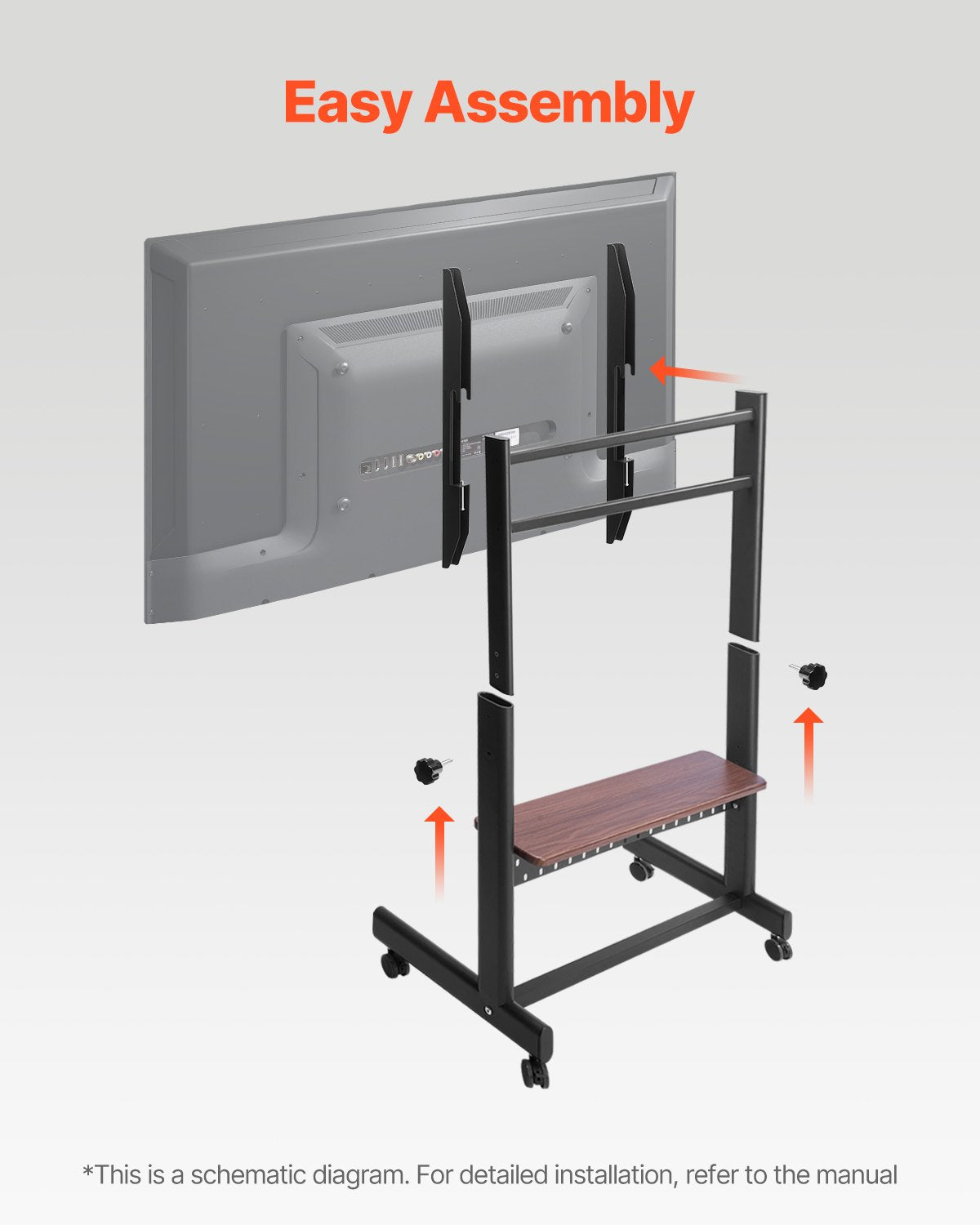 Rolling TV Stand Mobile Cart for 55-100 Inch Screens with Tray