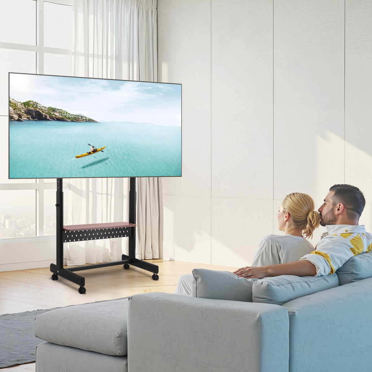 Rolling TV Stand Mobile Cart for 55-100 Inch Screens with Tray