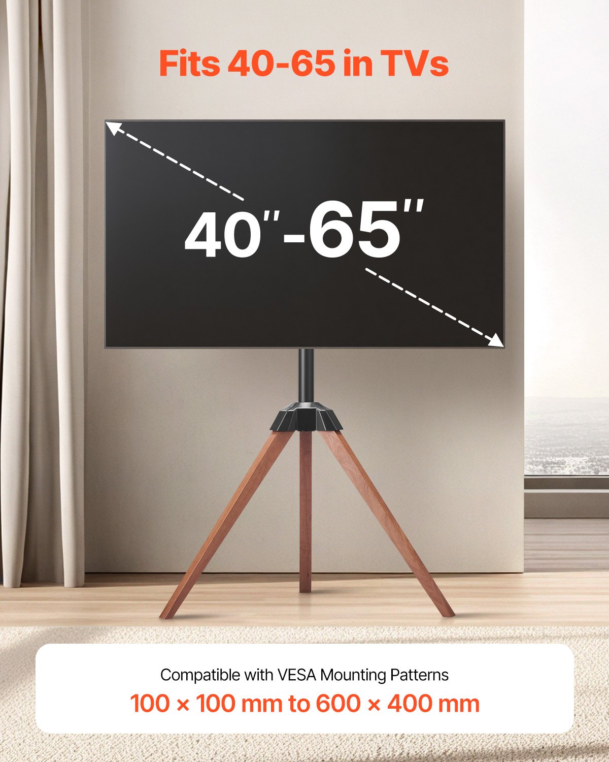 Tripod Easel TV Stand for 40-65 Inch Screens with Wood Legs