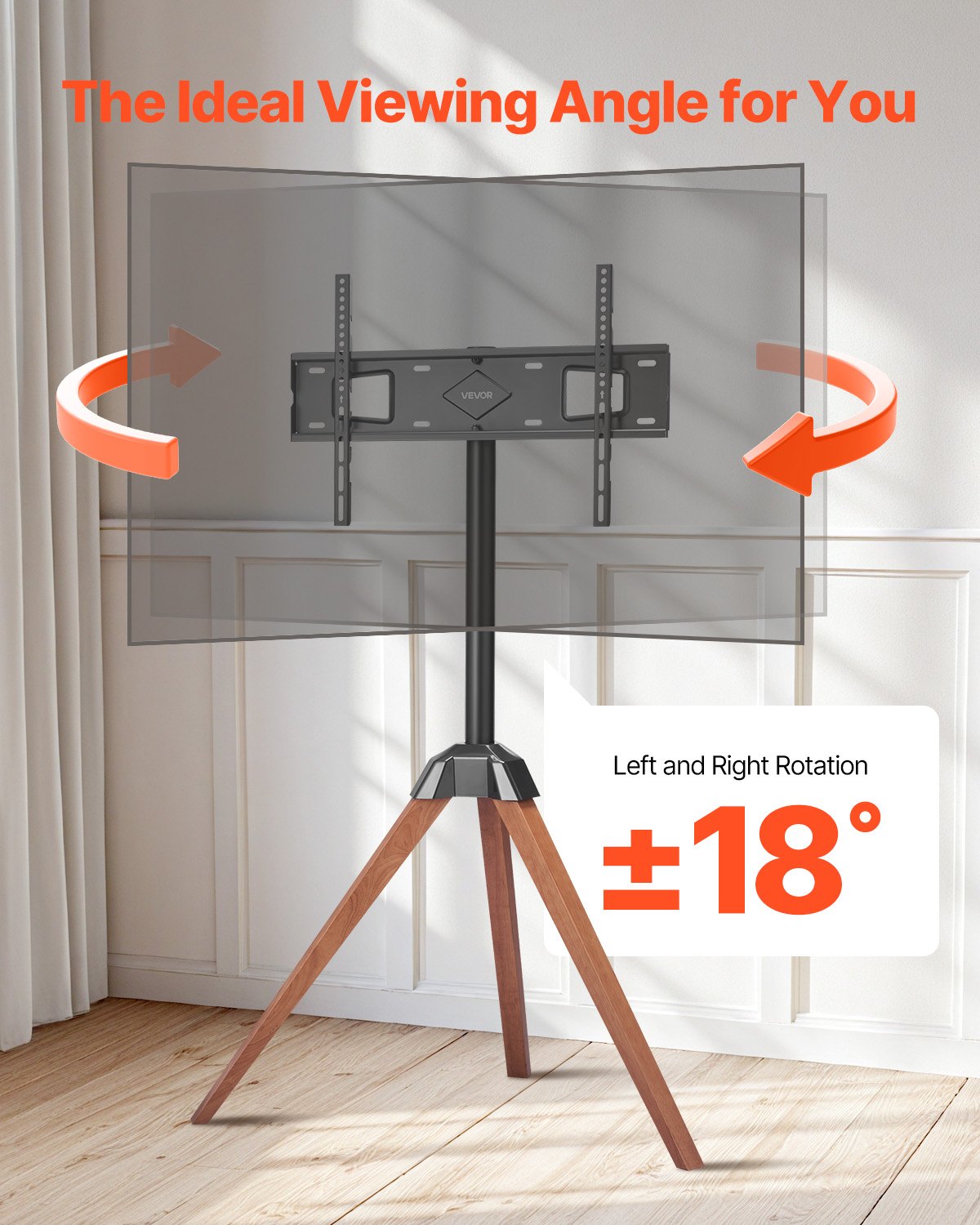 Tripod Easel TV Stand for 40-65 Inch Screens with Wood Legs