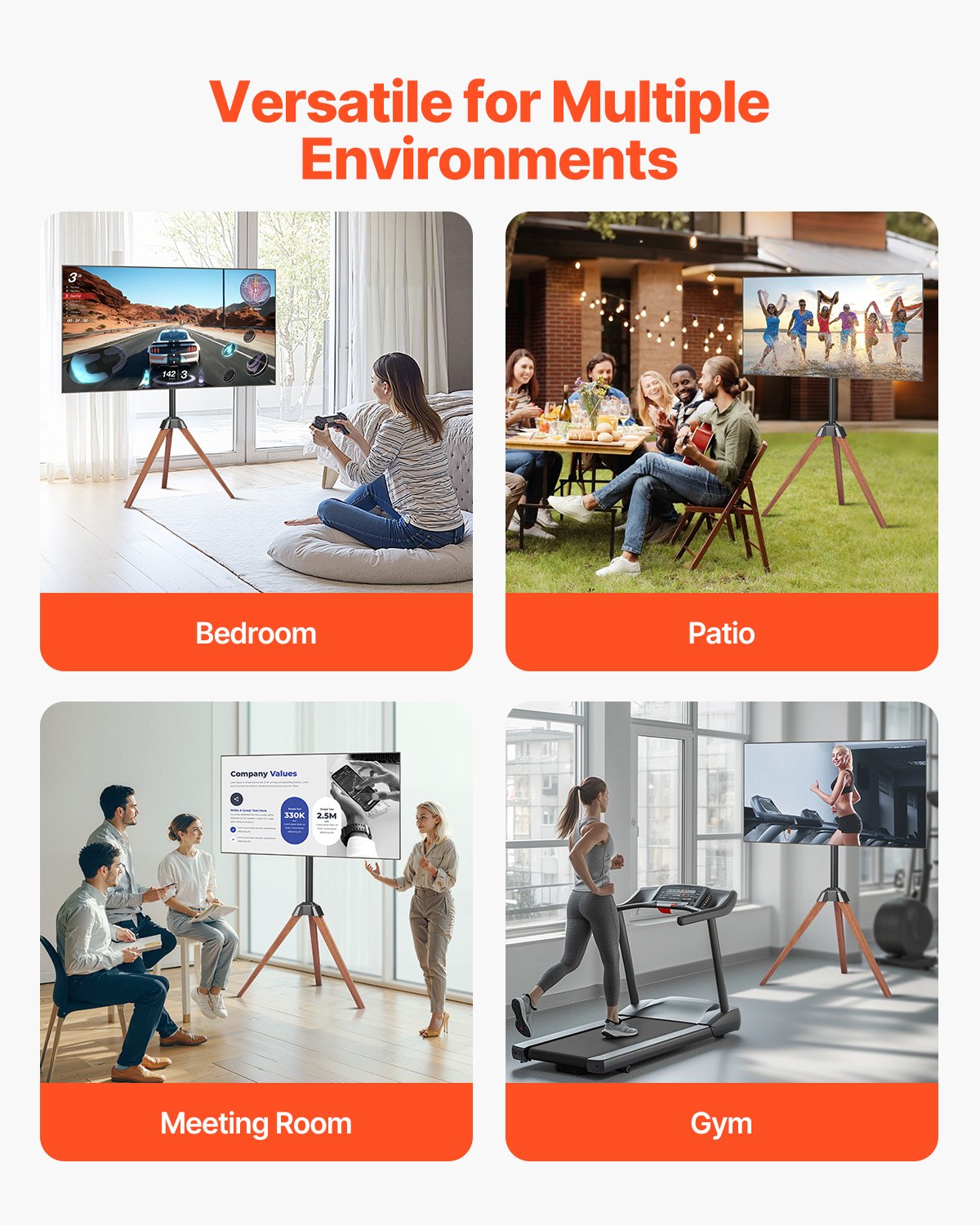 Tripod Easel TV Stand for 40-65 Inch Screens with Wood Legs
