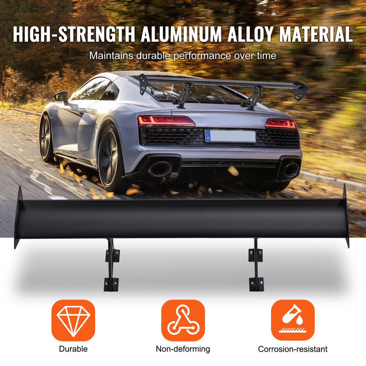GT Wing Car Spoiler 43.3 in Single Deck Adjustable Aluminum Racing Black
