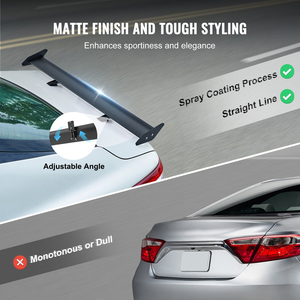 GT Wing Car Spoiler 43.3 in Single Deck Adjustable Aluminum Racing Black