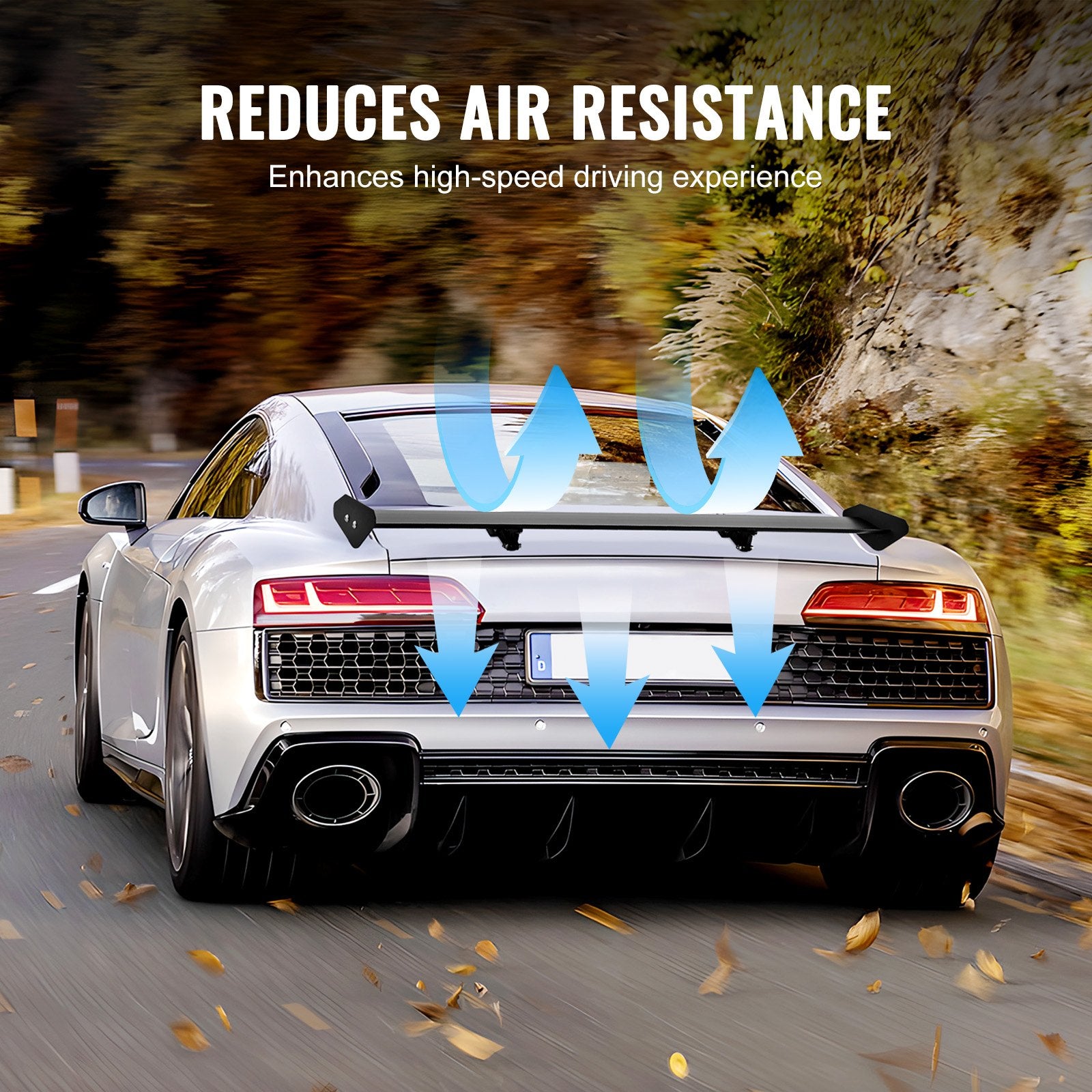 GT Wing Car Spoiler 43.3 in Single Deck Adjustable Aluminum Racing Black