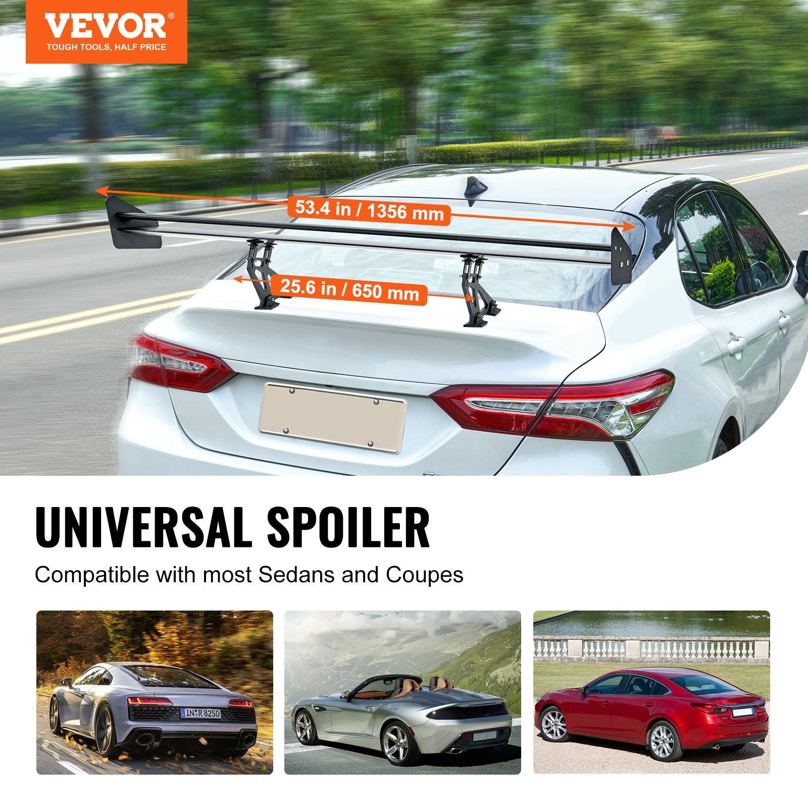 GT Wing Car Spoiler 53.1 in Double Deck Adjustable Aluminum Racing Black