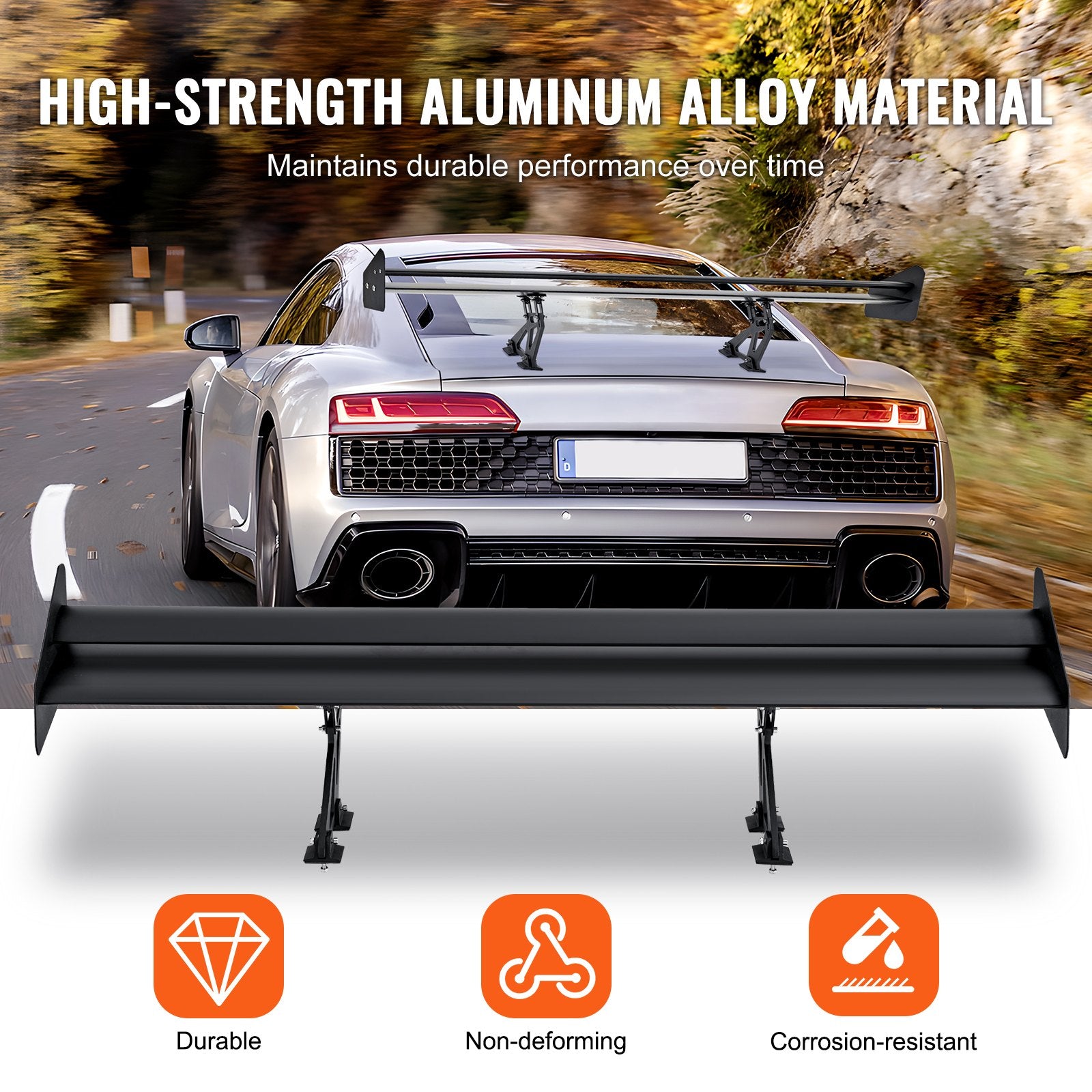 GT Wing Car Spoiler 53.1 in Double Deck Adjustable Aluminum Racing Black