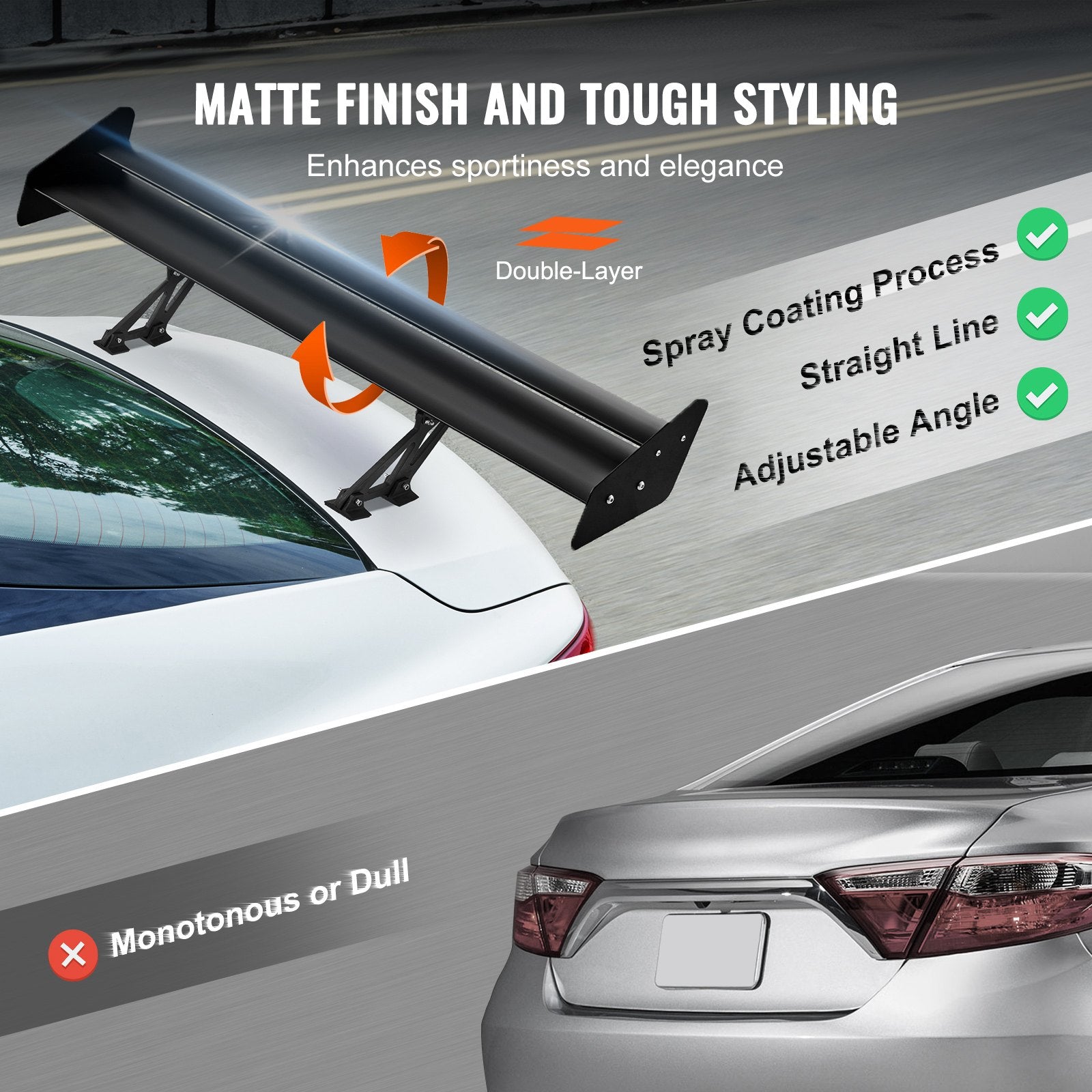 GT Wing Car Spoiler 53.1 in Double Deck Adjustable Aluminum Racing Black