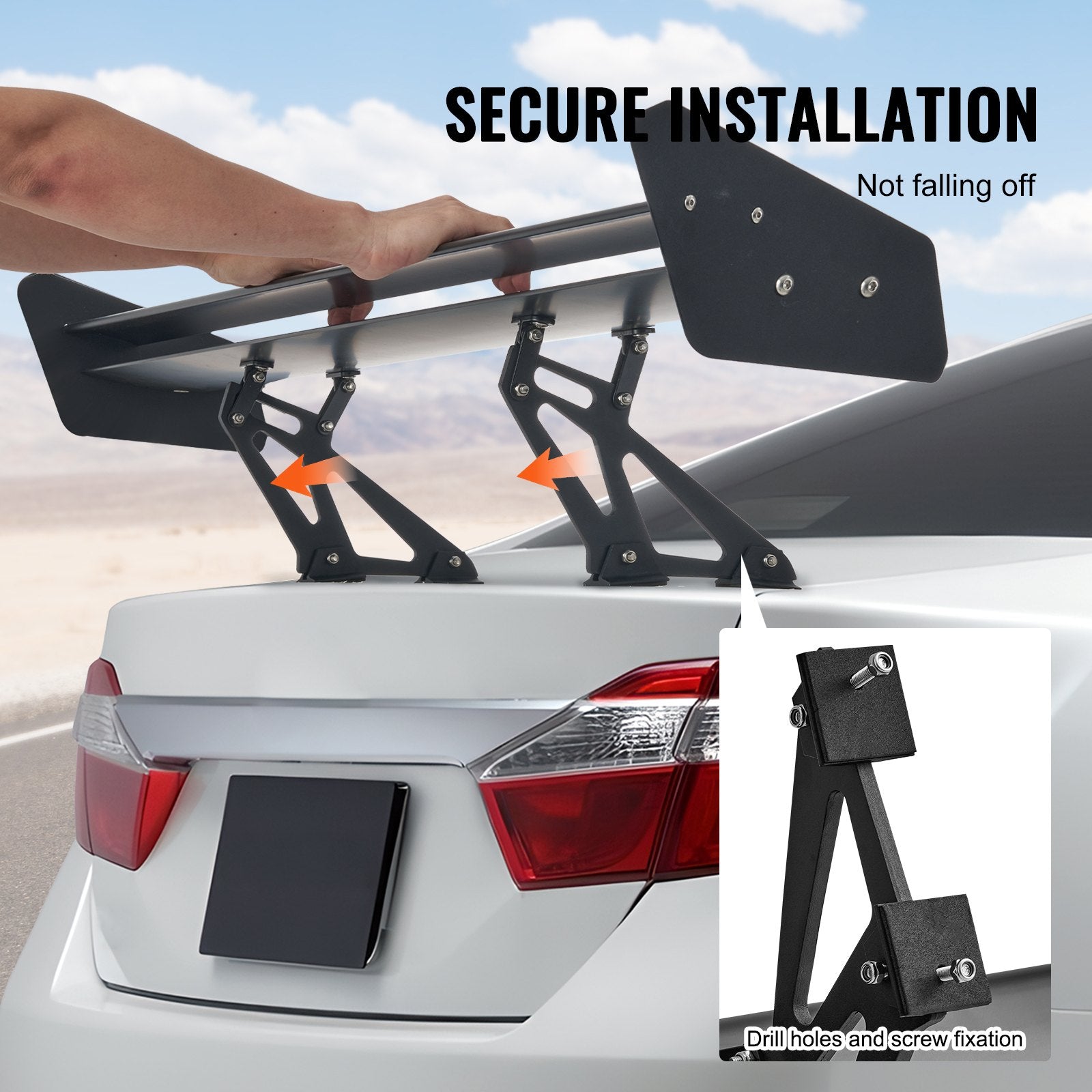 GT Wing Car Spoiler 53.1 in Double Deck Adjustable Aluminum Racing Black