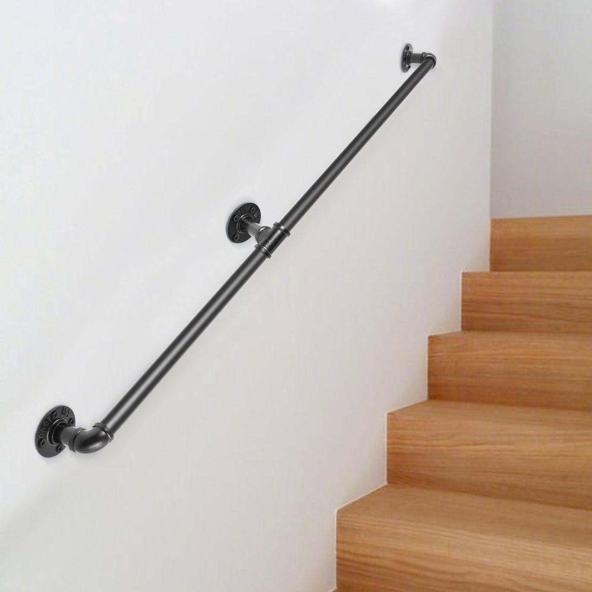 Pipe Stair Handrail, 1.8m Carbon Steel Wall-Mounted Handrail, Indoor Outdoor
