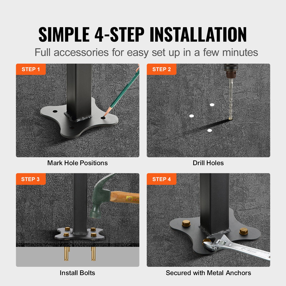 Iron Handrail Stair Railing Hand Rail Kit 1-4 Steps Outdoor Black w/ Bars