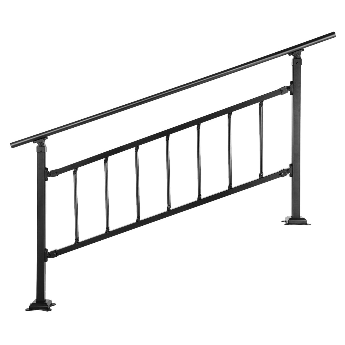 Iron Handrail Stair Railing Hand Rail Kit 1-4 Steps Outdoor Black w/ Bars