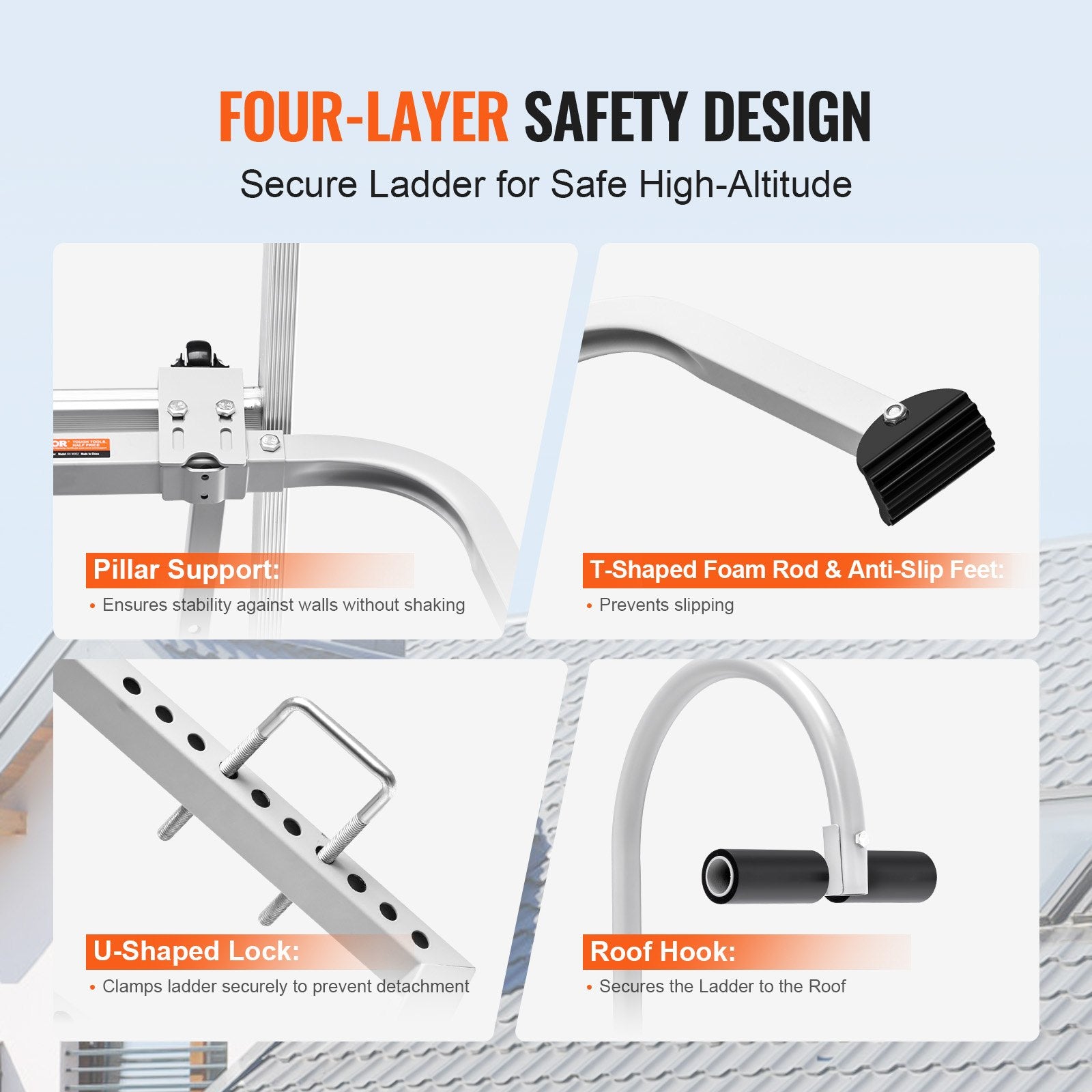 1. 2-in-1 Ladder Standoff & Stabilizer, Steel T-Bar for Roof Access