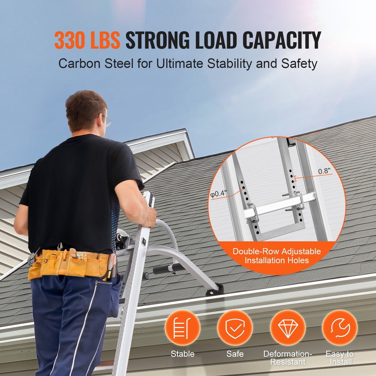 1. 2-in-1 Ladder Standoff & Stabilizer, Steel T-Bar for Roof Access