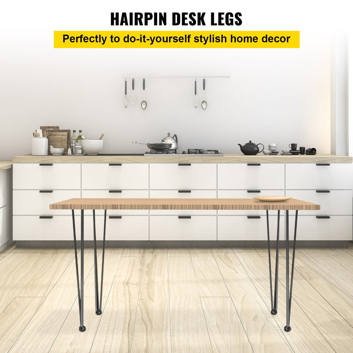 Hairpin Table Legs 16 Inch Black Set of 4 220LBS 3-Rod Carbon Steel DIY Legs