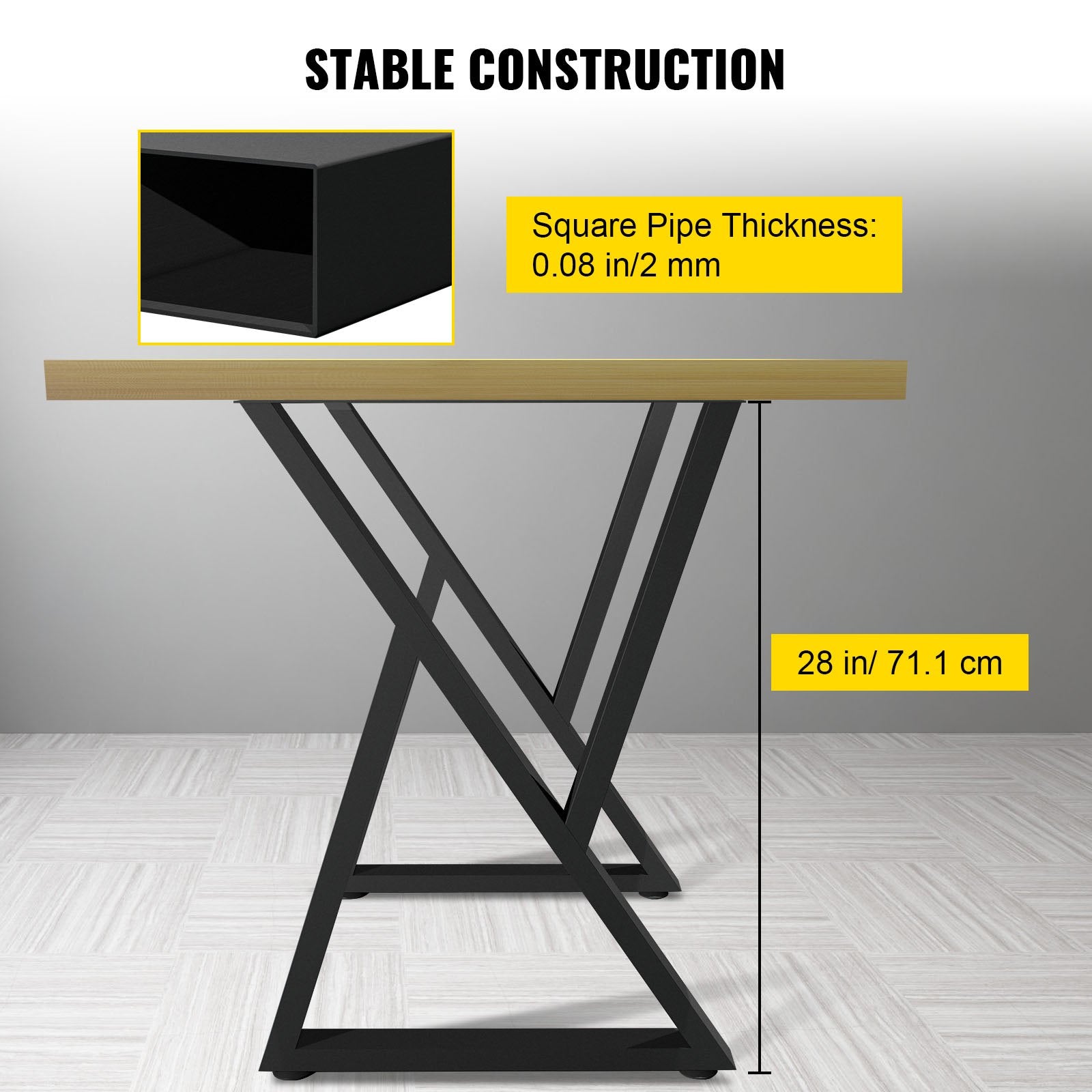 Metal Table Legs 71.1x45.7cm Set of 2 Z Shape Heavy Duty Coffee Table Legs
