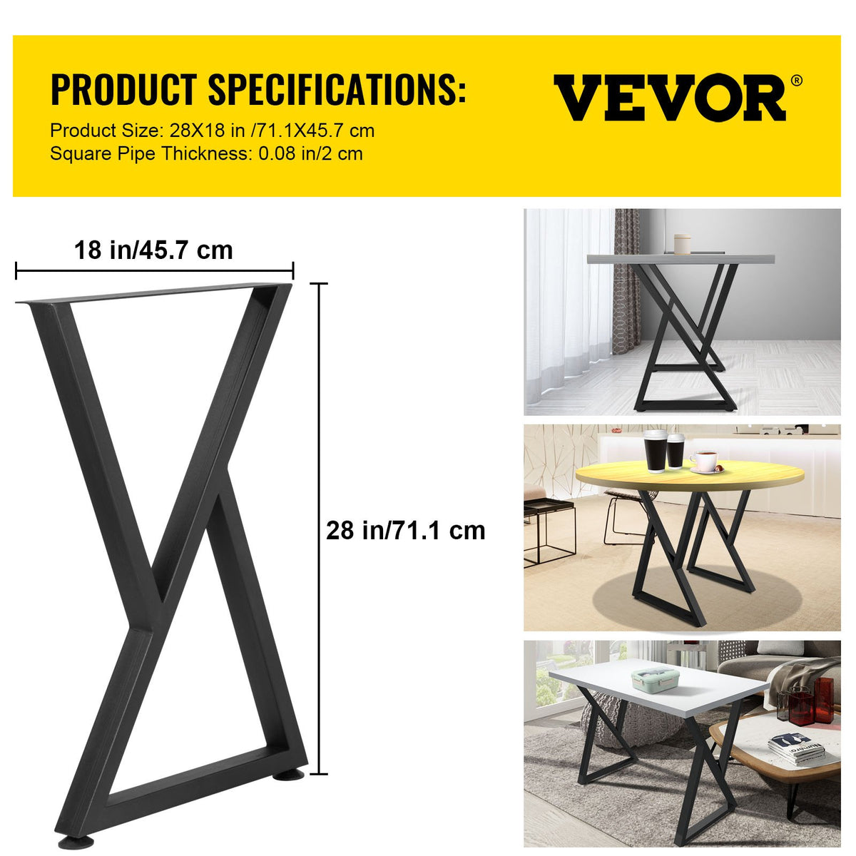 Metal Table Legs 71.1x45.7cm Set of 2 Z Shape Heavy Duty Coffee Table Legs
