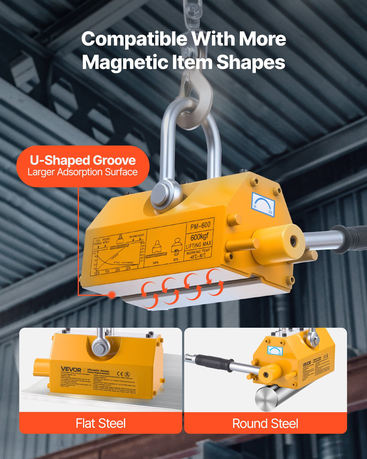 Permanent Magnetic Lifter 600kg N42 Neodymium with Hook & Release Handle