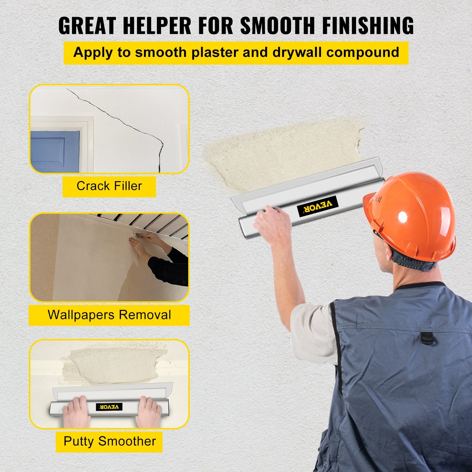 Drywall Skimming Blade Putty Knife 24inch Stainless Steel Finishing Tool