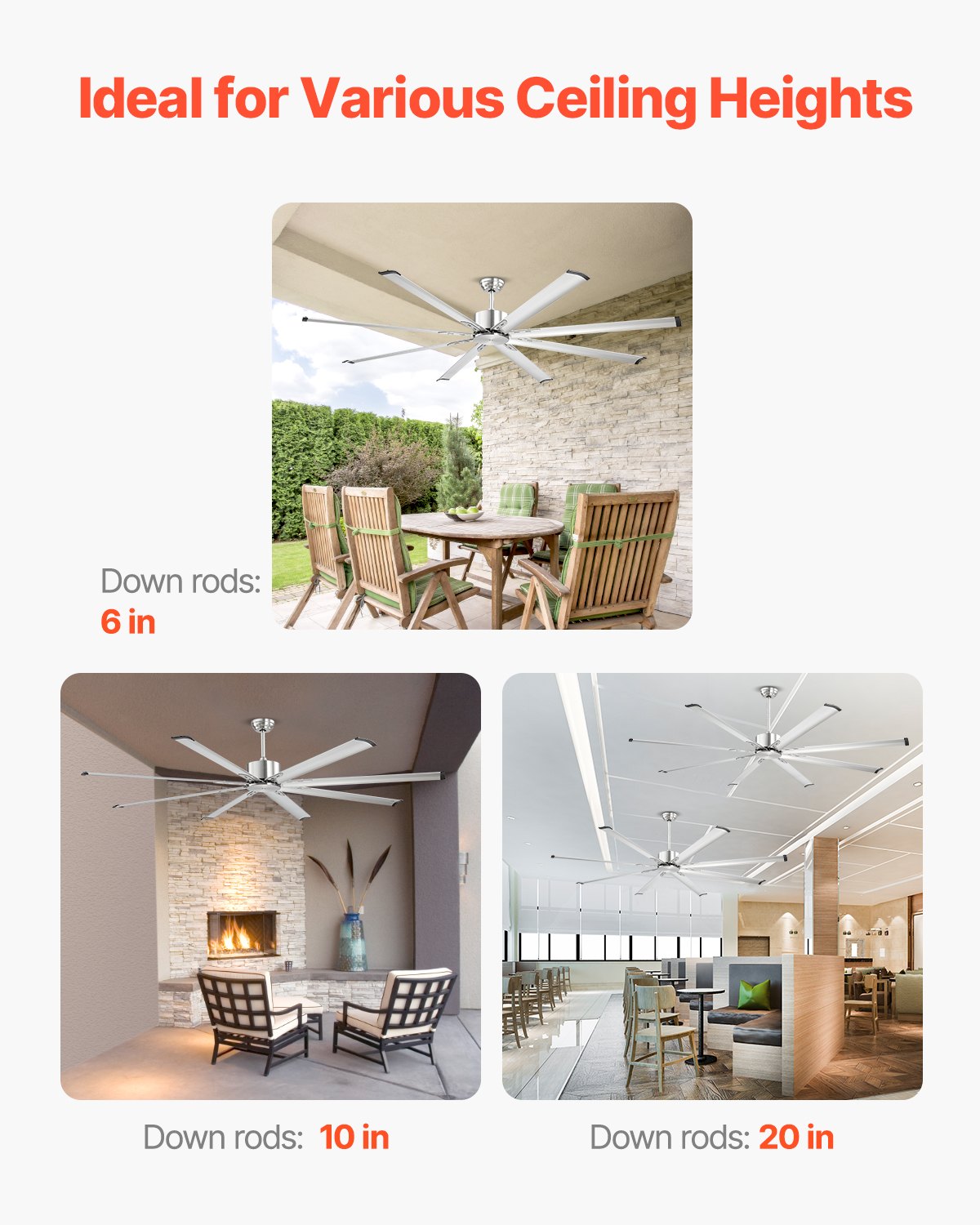 Ceiling Fan 213cm 8-Blade 6-Speed Remote DC Motor Flush Mount Brushed Nickel