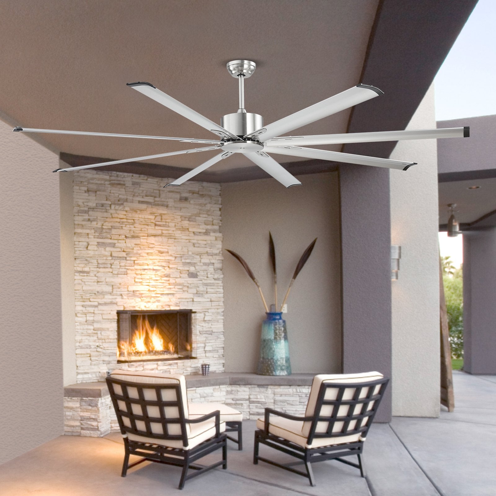 Ceiling Fan 213cm 8-Blade 6-Speed Remote DC Motor Flush Mount Brushed Nickel